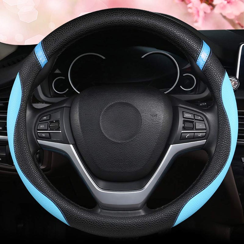 Cxtiy Universal Leather Steering Wheel Cover for Women Steering Wheel Cover for Car 15 inch (Blue) - Image 3